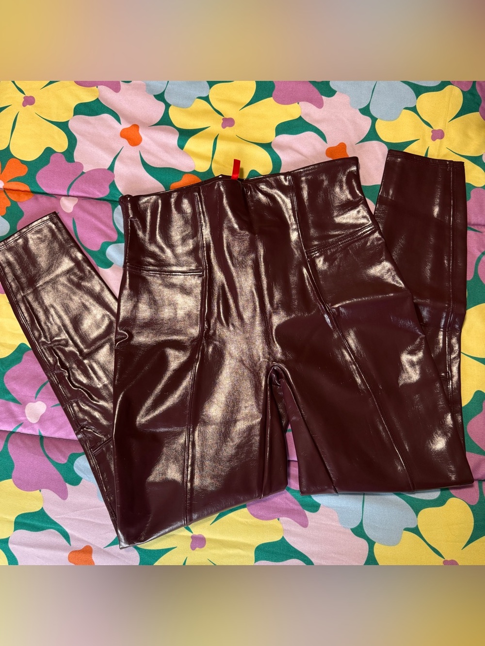 SPANX Faux Patent Leather Leggings - Maroon
